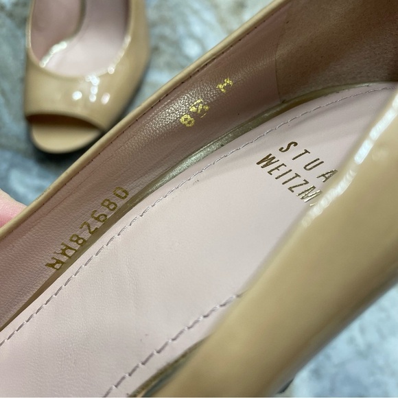 Stuart Weitzman Beige Nude Patent Leather Peep Toe Pump Women’s Size 8.5 - Picture 4 of 13